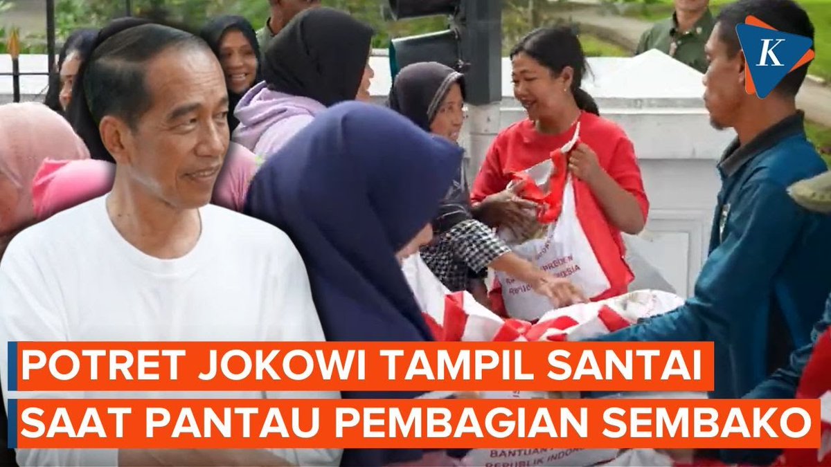 Presiden Jokowi tampil santai saat menyaksikan secara langsung pembagian paket sembako di kompleks Istana Kepresidenan Bogor, Minggu (7/4/2024). | Jokowi #Bansos #IstanaBogor