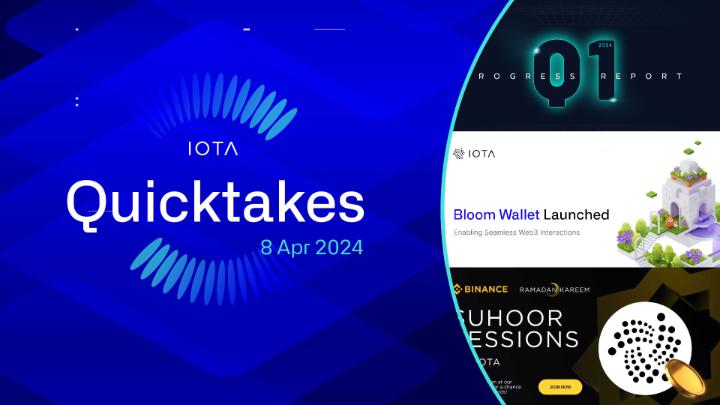 [IOTAQuicktakes] Let's recap #IOTA's latest news: 📄 Read our Q1 2024 Progress Report 🌸 Bloom Wallet 1.0 Launched 🎙️ Tune in to Dominik Schiener's AMA with Binance Details in the thread ⬇️🧵