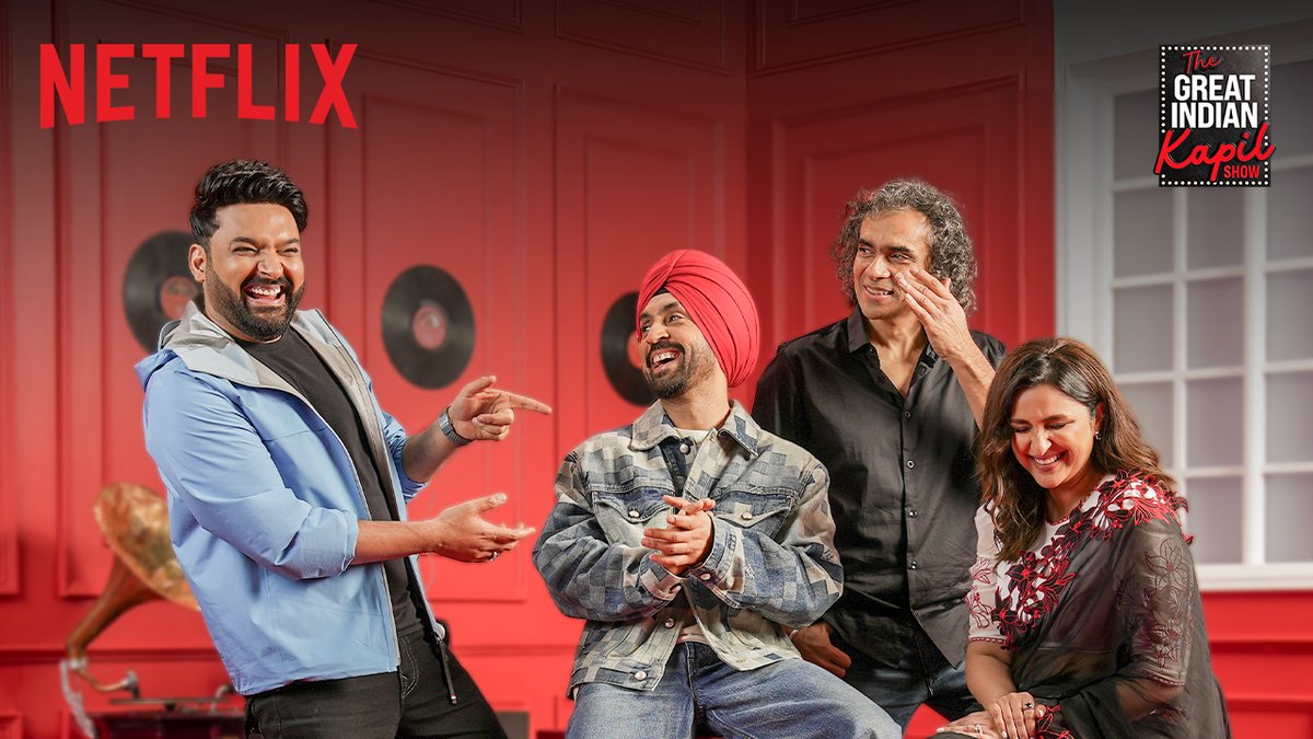 Ab hoga music, comedy aur masti ka blast jab aayenge Chamkila ke star cast 🌟 Dekho #TheGreatIndianKapilShow Saturday 8pm sirf Netflix par ✨