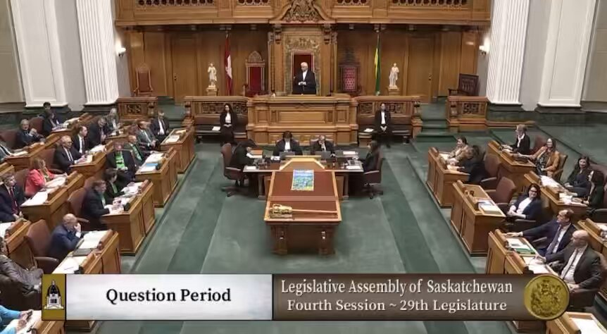 This was a wild exchange in the Saskatchewan legislature today. The speaker gave a verbal reprimand to Minister Jeremy Harrison