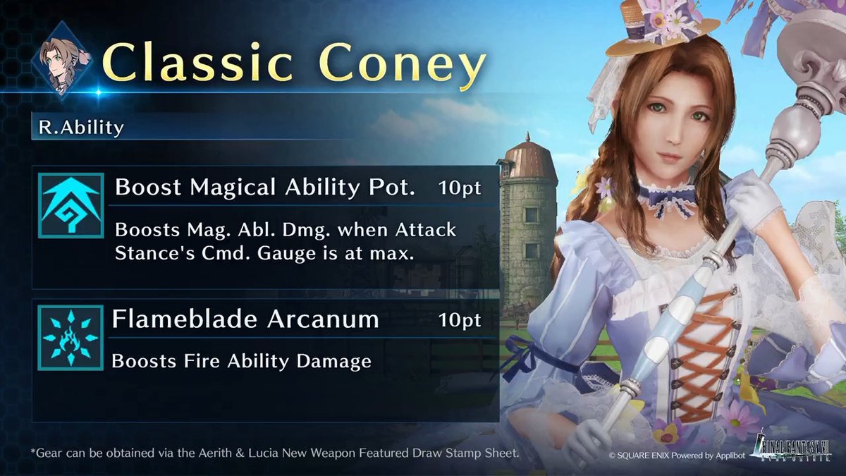 Check out Aerith's Classic Coney! Get this Aerith-Exclusive Gear from Aerith & Lucia New Weapon Featured Draw on the Stamp Card! #FF7EC #FF7EverCrisis #FF7