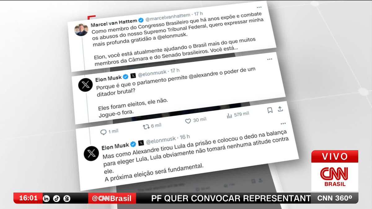Blog da Raquel Landim: O governo brasileiro suspeita que os ataques de Elon Musk ao ministro Alexandre de Moraes e agora ao presidente Lula estão sendo feitos em coordenação com deputados bolsonaristas #CNN60