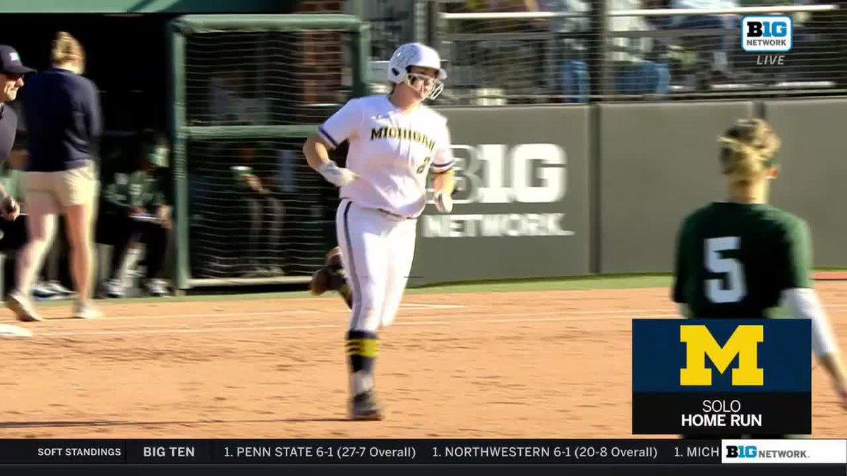 Tater times three‼️ 😲 Keke Tholl hit three home runs tonight to tie the Michigan Softball single-game record, last set by Kelly Christner in 2017. #B1Gstats