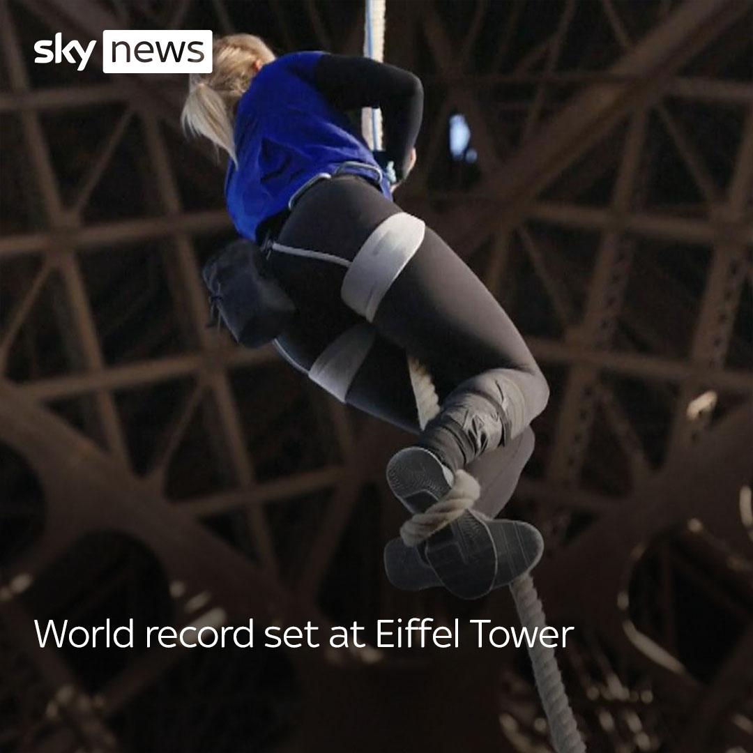 A French athlete has set the rope-climbing world record at the Eiffel Tower. Anouk Garnier has climbed a 110-metre-long rope, setting the record for men and women.