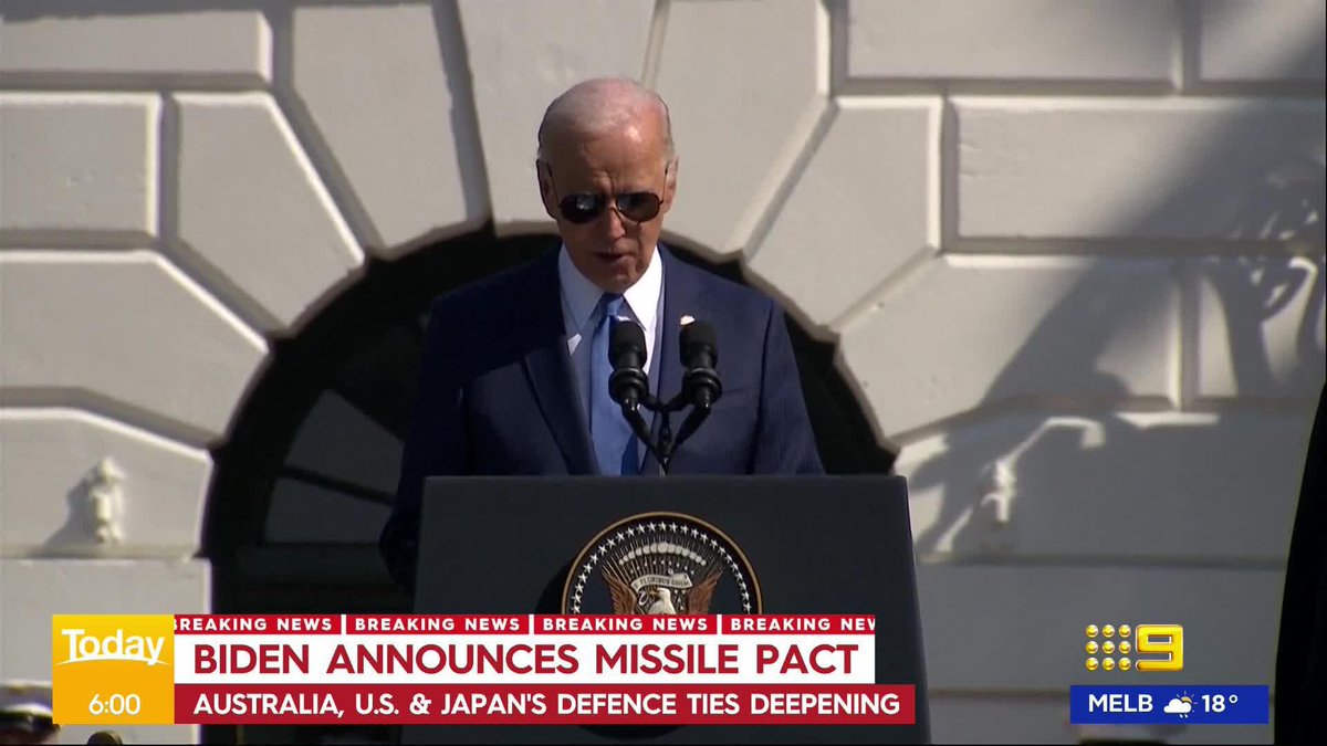 #BREAKIG: US President Joe Biden has just announced a major defence deal with Australia and Japan. #9News