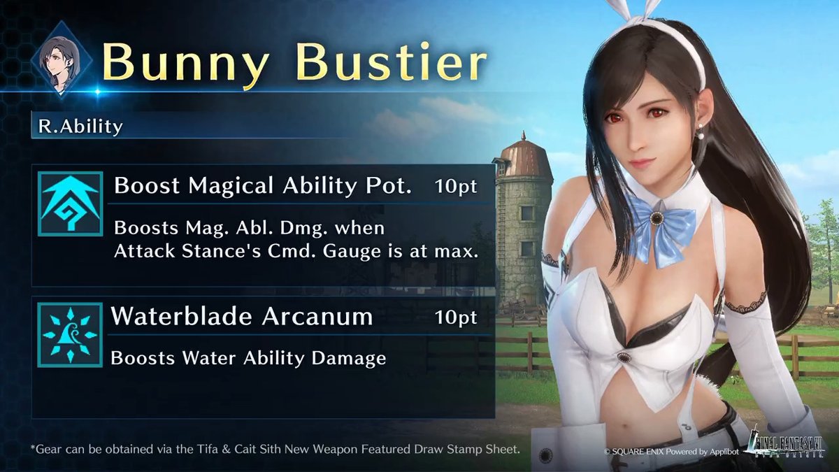 Check out Tifa's Bunny Bustier! Get this Tifa-Exclusive Gear from Tifa &amp; Cait Sith New Weapon Featured Draw on the Stamp Card! #FF7EC #FF7EverCrisis #FF7
