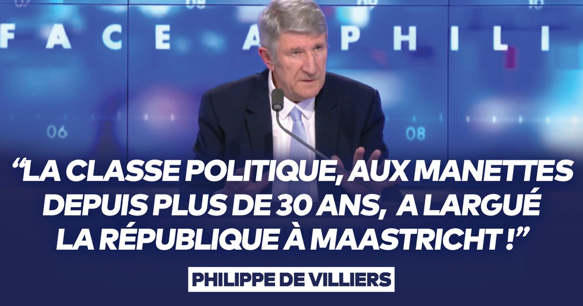 En 1995, j’étais la cible de journalistes et de politiques dont certains confondaient… #souverainisme et royalisme, et m’accusaient d’être un anti-républicain ! Or, le constat est sans appel : la classe politique, aux manettes du pays depuis plus de 30 ans, a largué la #République à #Maastricht ! Ses derniers défenseurs sont les souverainistes : « Il n’y a pas de démocratie sans la #souveraineté nationale », Charles de Gaulle. 🔴Voir l'émission complète : 🤳TikTok : #FaceAPhilippeDeVilliers #FADV #CNews