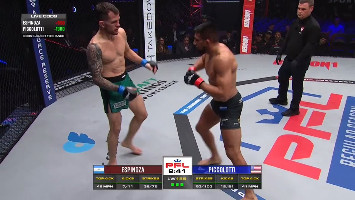 THATS. A. FINISH!!! Espinoza gets it done in the 3rd round and earns 4 points in the Lightweight standings! #PFLRegularSeason LIVE NOW 🇺🇸ESPN+ 🌎