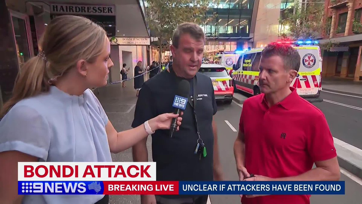 #BREAKING: Live interview with man who helped a baby that had been stabbed during the Bondi Westfield attacks earlier today. #9News