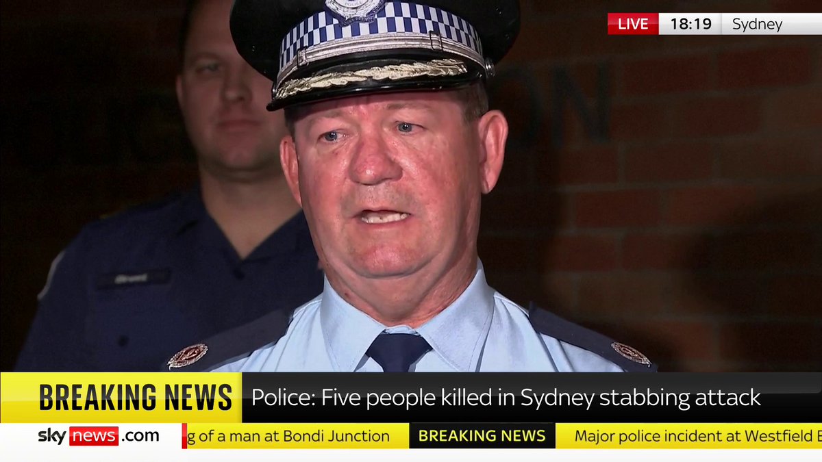 'He turned, faced her and raised a knife. She [police officer] discharged a firearm and that person is now deceased' Police say the suspect in the Sydney stabbings was shot dead by an officer who confronted him on her own. Updates: 📺 Sky 501