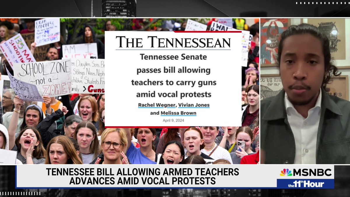 Rep. Rep. Justin Jones: “The majority of Tennesseans don’t want this… morally insane… The Republican supermajority have lost their minds.” On the bill to arm teachers, and another to allow open carry of assault weapons, and lower the age to 18.