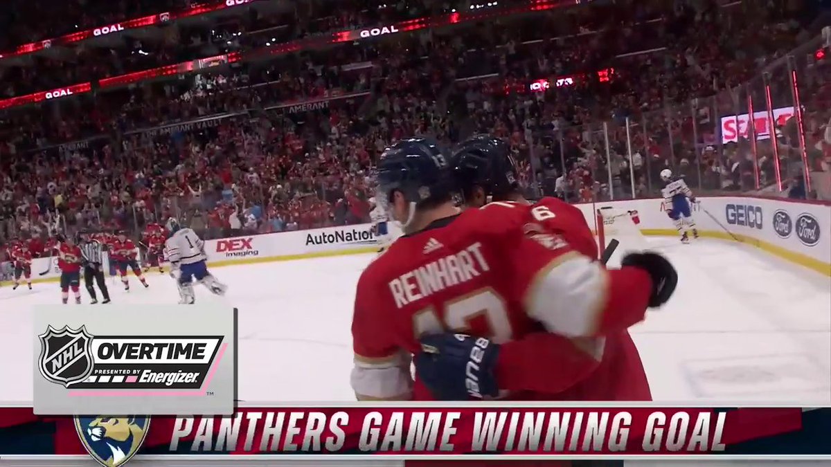 LET'S GO HOME, BABY! 😼 Sam Reinhart's 55th goal of the season in Energizer overtime secures home-ice advantage in the First Round of the #StanleyCup Playoffs for the Florida Panthers!