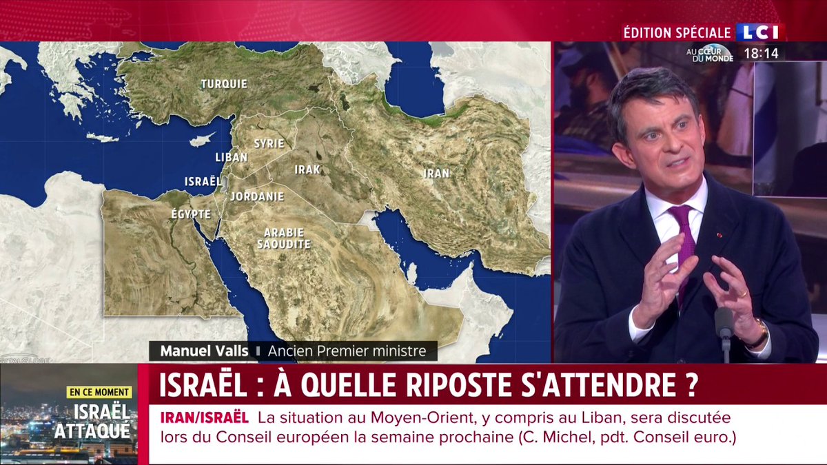 🗣️ L'Iran sur le point d'avoir la bombe atomique : "Si la voie diplomatique ne peut plus être utilisée, il faut intégrer l'idée qu'on peut frapper." Manuel Valls, ancien Premier ministre, invité de Darius Rochebin ⤵️