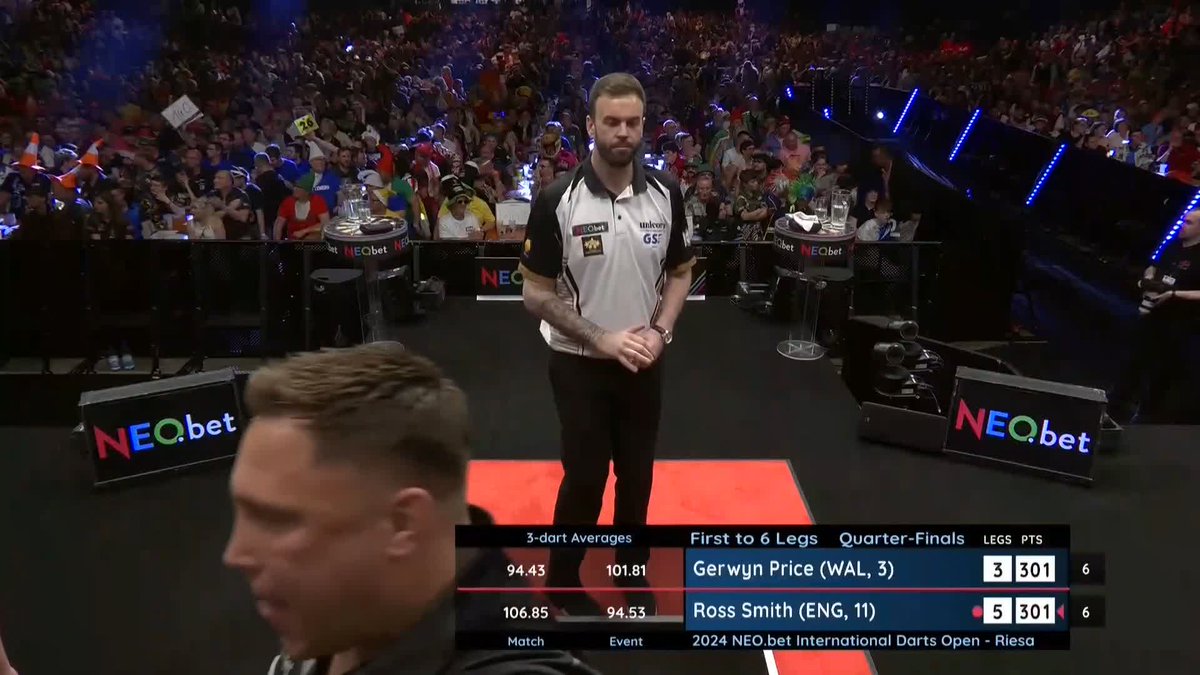 DRAMA IN RIESA!! 🤯 Ross Smith turns down the chance to take out 161 and Gerwyn Price takes out the same target to break and is now within one. Will that cost Smith dearly? 📺
