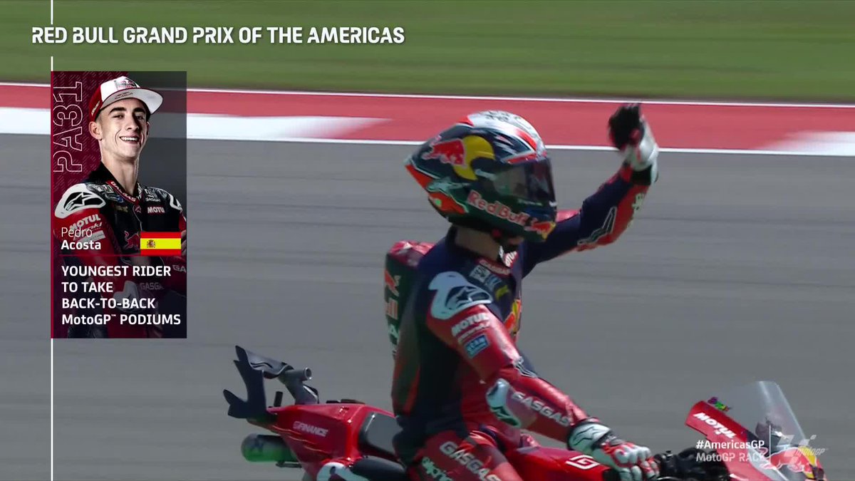 Career best second place for Pedro Acosta 🥈 That's two #MotoGP podiums in a row and the youngest ever to do so 👏 Just crazy 🤯 #AmericasGP 🇺🇸