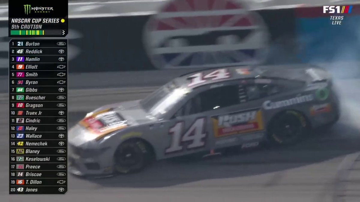A three-wide battle for the lead! Bubba Wallace gets loose and triggers a crash with Chase Briscoe.