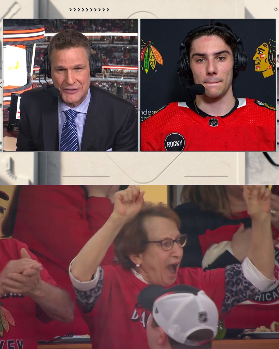 What a moment for the Nazar family to see Frank's dream come true. 🥹 Frank Nazar gave a shoutout to his family who is on hand to watch his first NHL game in which he scored his first goal!
