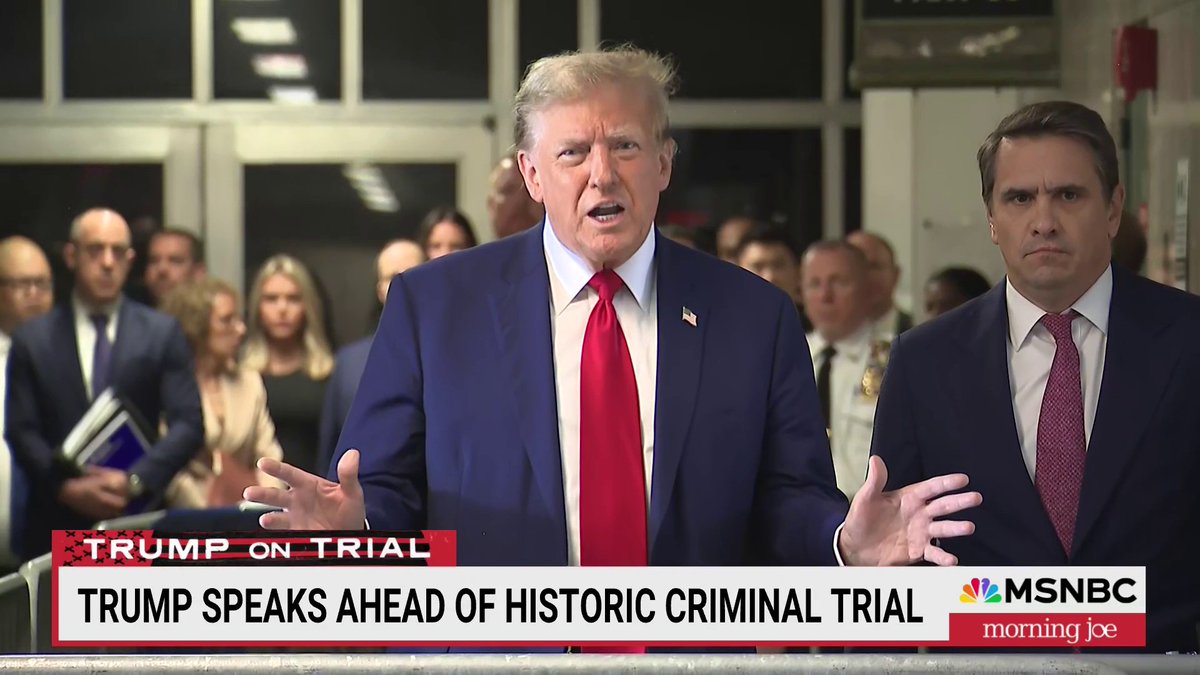 "This is political persecution." WATCH: Trump speaks in the hallway of the courthouse ahead of historic criminal trial