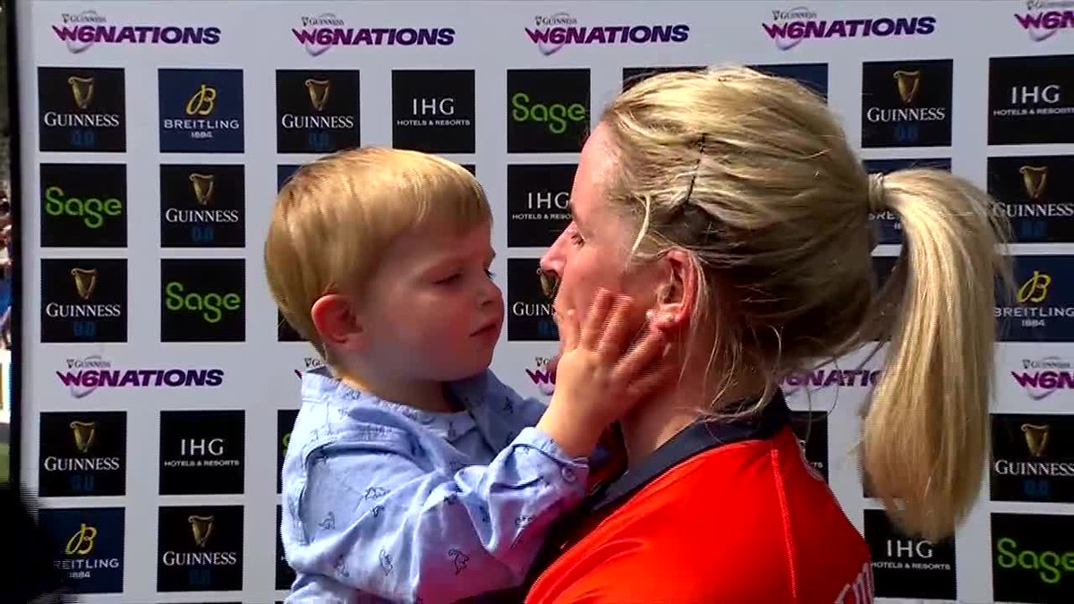 This is great. Joy Neville, with son Alfie in her arms, reflects on a wonderful career after refereeing her final game on Sunday. #FRAvITA | #GuinnessW6N