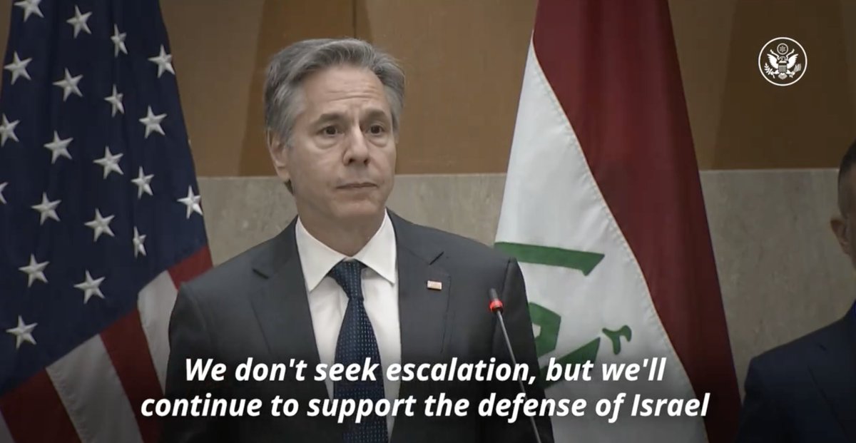 The U.S. is committed to Israel's defense. Following Iran's unprecedented attack against Israel, we have been coordinating a diplomatic response to seek to prevent escalation.