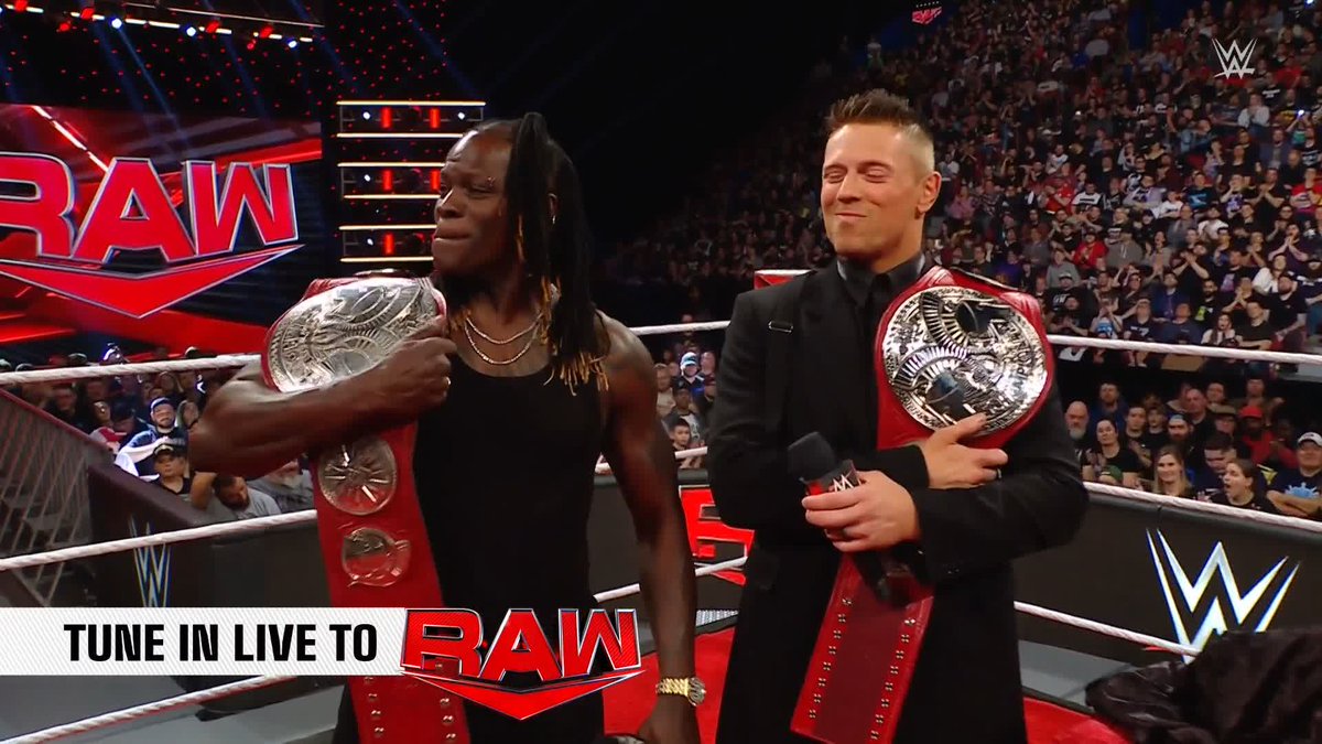 WORLD TAG TEAM CHAMPIONS! Paul Triple H Levesque just revealed the brand new World Tag Team Championship for Ron Killings & The Miz on #WWERaw!