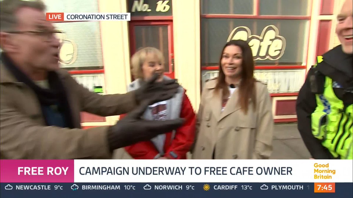 'Roy won't survive in there [prison], we have to get him out!' A campaign is under way to free Roy Cropper! Richard Arnold is live from Weatherfield chatting to Coronation Street cast Sally Dynevor, Colson and Alison King about saving the cafe owner.