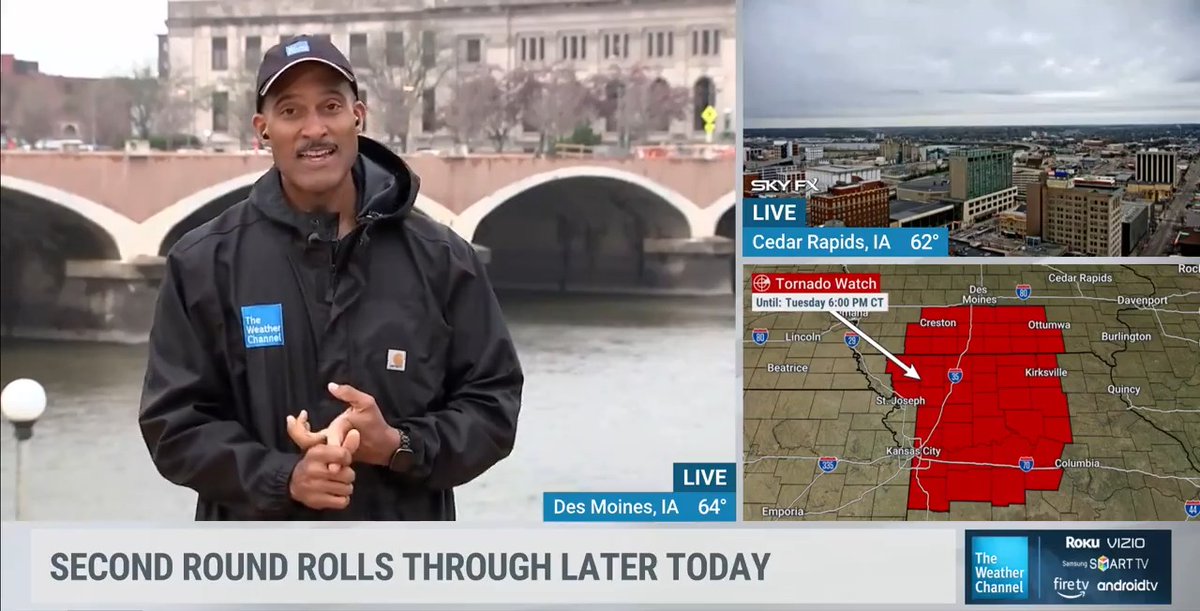 A Tornado Watch has been issued for parts of Iowa and Missouri until 6 p.m. CT. Our Paul Goodloe is live in Des Moines as conditions are expected to worsen through the day: