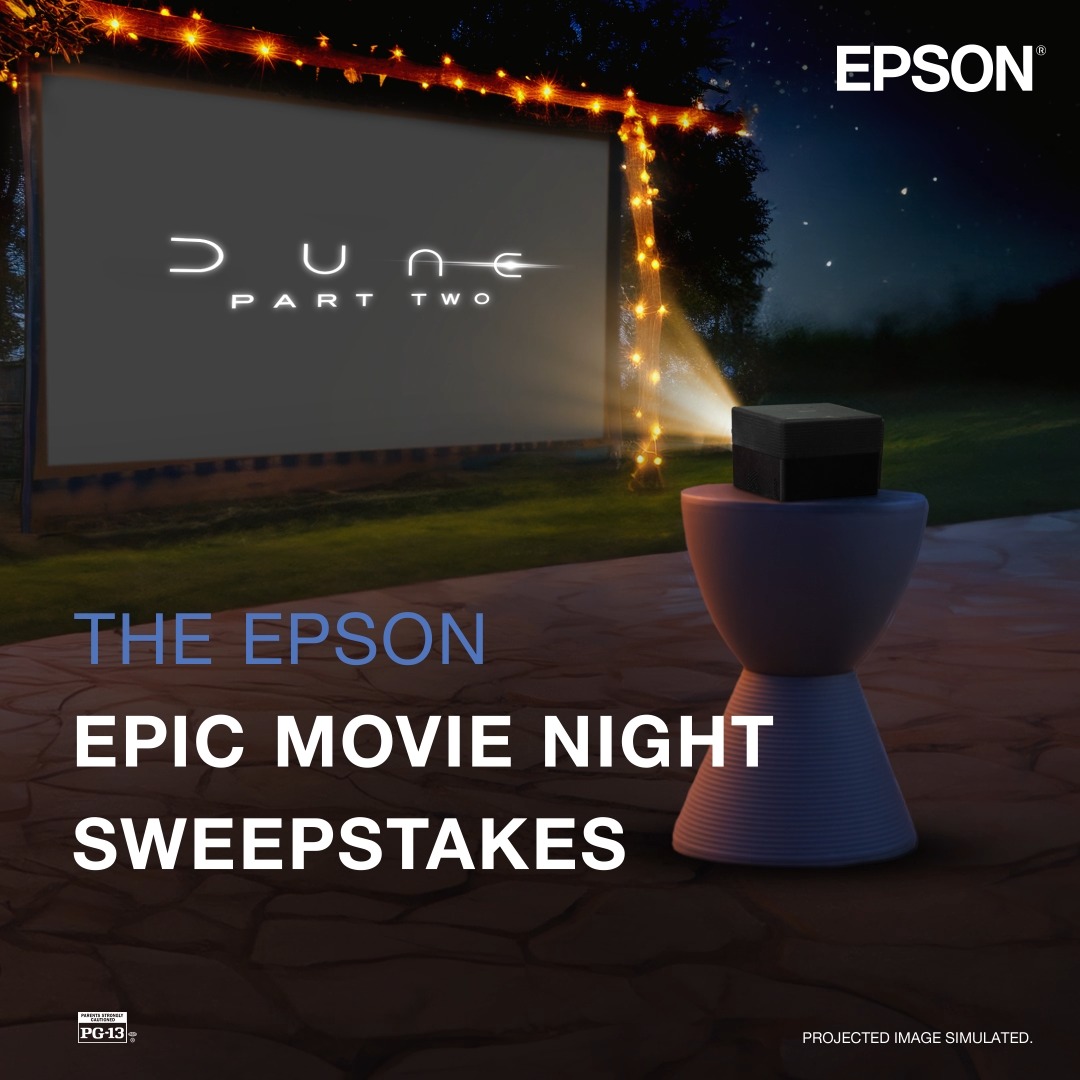 Lights, camera, EPIC ACTION! 🎬✨ To enter the #sweepstakes, follow @epsonamerica, like this post, and reply with #EpicMovieNightSweepstakes to tell us why you’d be excited to watch DUNE: PART TWO on an #EpiqVision Mini Projector! 🎉Official rules: