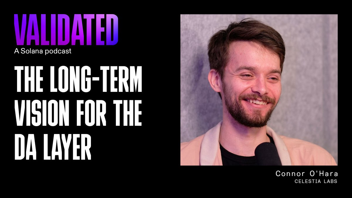 On this week's episode of Validated, Austin Federa | 🇺🇸 chats with Connor O'Hara of Celestia about: 🔮 The long-term vision for the DA layer ⛓️ How DA differs from settlement & state ⚖️ Tradeoffs of enshrining apps on the L1 …& more! Watch: