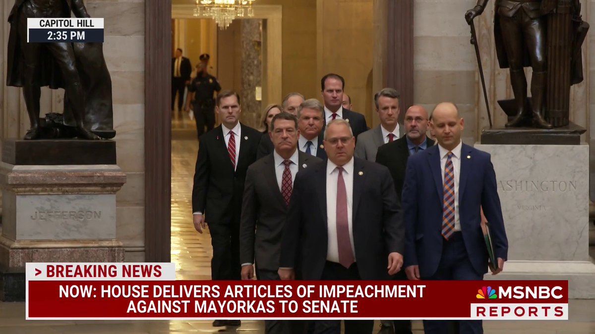 WATCH: House delivers articles of impeachment against Secretary of Homeland Security Alejandro Mayorkas to the Senate.