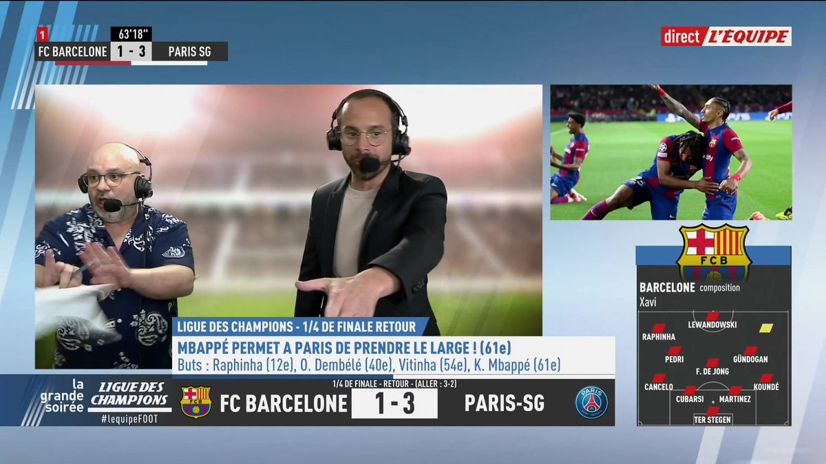 ⚽️ BUT DE KYLIAN MBAPPE ! L'attaquant parisien transforme son penalty et permet au PSG de prendre le large. Suivez en direct le quart de finale retour de la Ligue des champions, façon L'Equipe : #FCBPSG