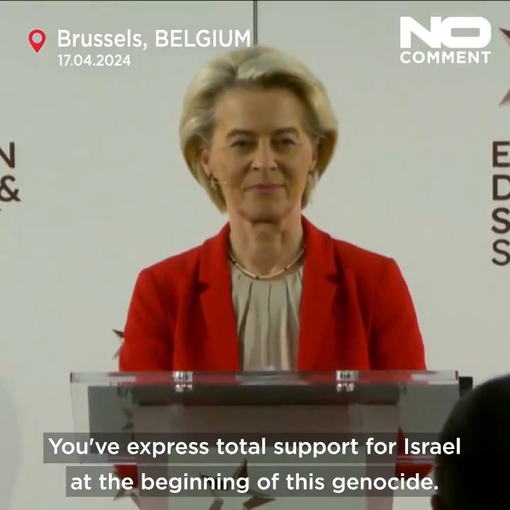 "The blood of Palestinian children is on your hands!" A speech by Ursula von der Leyen was briefly interrupted by a man who accused her of being a "criminal" over her support for Israel.