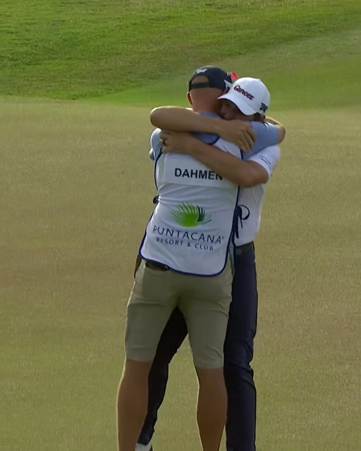 Bringing it home in the bucket hat 🏆 Joel Dahmen earned his first career TOUR win at the 2021 coraleschamp. #TOURVault