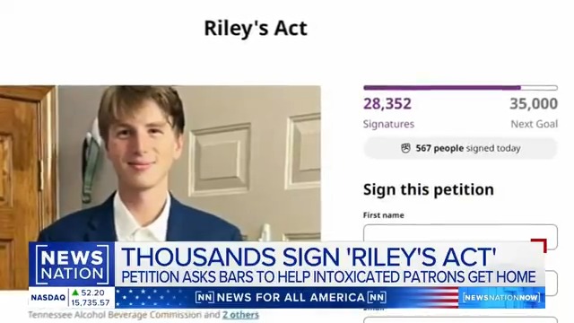Over 28,000 people have signed a petition to get legislation passed that would make it mandatory for bars to call cabs or Ubers for intoxicated and disoriented individuals. The petition comes after the death of Riley Strain. More: #NewsNationNow