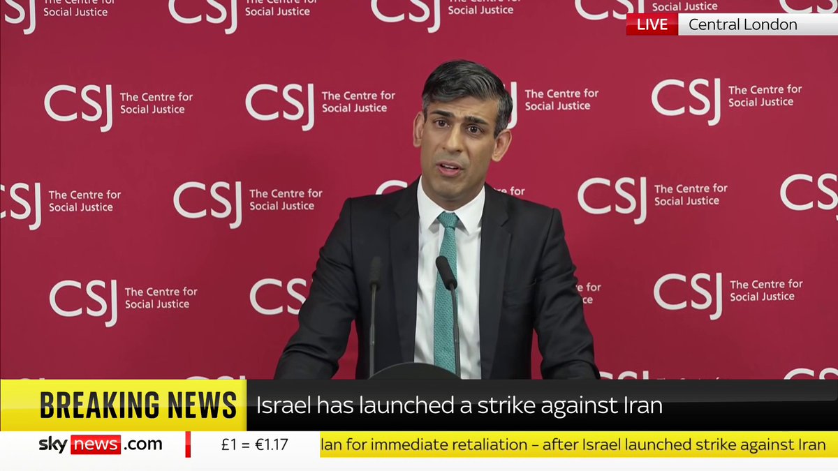 Israel "absolutely has the right to self-defence" but "significant escalation is not in anyone's interest", says Rishi Sunak. The PM responds to Israel's attack against Iran overnight. 📺 Sky 501, Virgin 602, Freeview 233 and YouTube