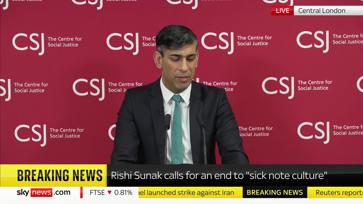 'If you're feeling depressed...It doesn't mean that we should assume you can't work.' PM Rishi Sunak outlines his five key welfare reforms. 'The first is that we should be more ambitious in assessing people's potential for work' 📺 Sky 501 and YouTube