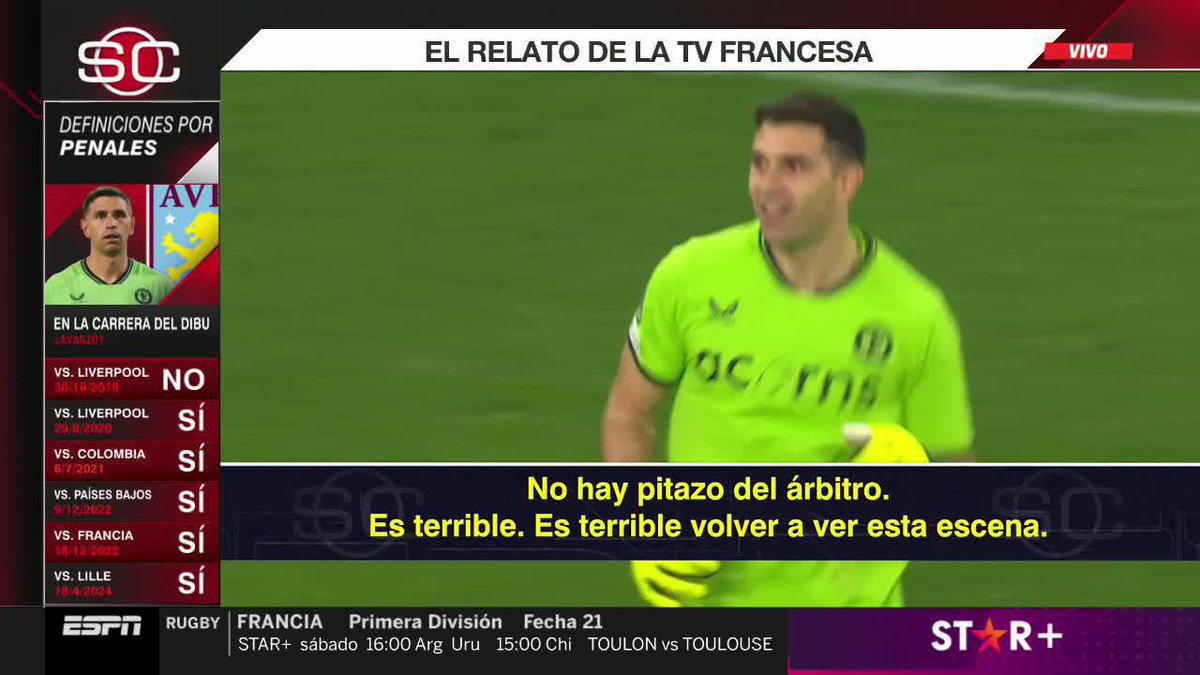 “Se terminó. Es terrible. Es terrible volver a ver esta escena. Ese bailecito de Emiliano Martínez… el baldazo de agua fría es horrible, terrible y monumental para el Lille”. Los relatores franceses, desolados. 😅🇫🇷