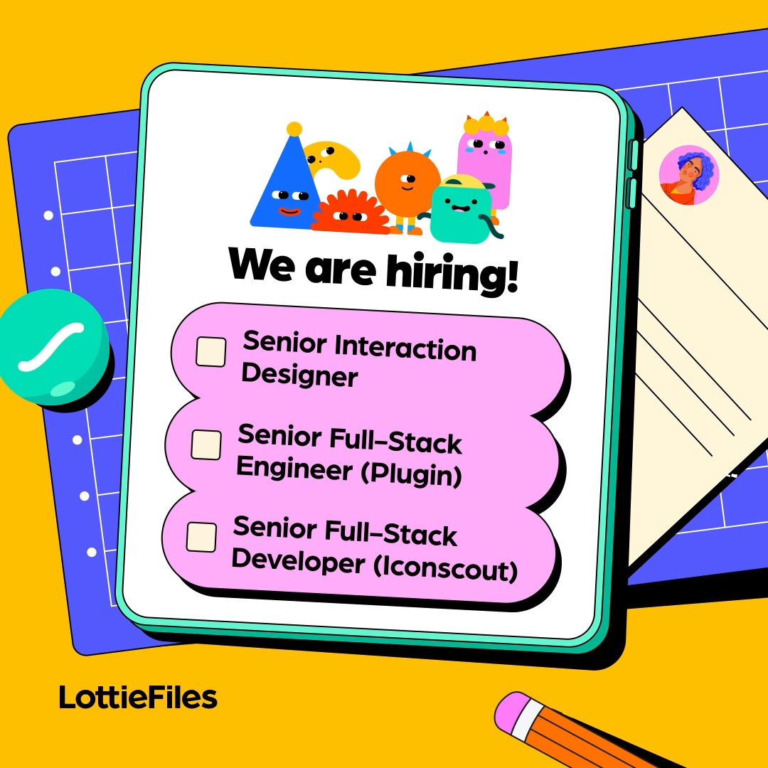 Hey fellow talents! Ready to join our amazing LottieFiles team? We are looking for driven individuals who want to be involved in shaping the future of motion. ✨ Find out more about the role and apply at