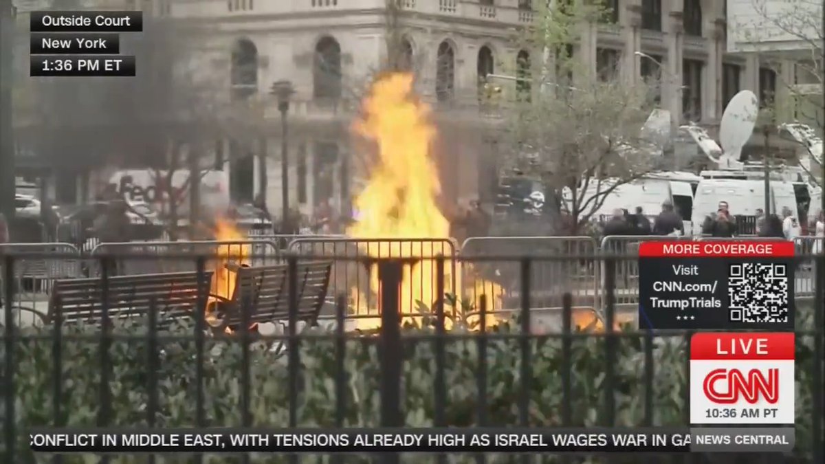 #Breaking #Trump #Trial 🚨MAJOR BREAKING NEWS🚨 CNN captures the moment man sets himself on fire. Motive unknown as to why this happened.