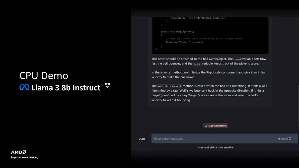 CPU Demo In Action: Meta Llama 3 8b Instruct With AMD Ryzen AI
