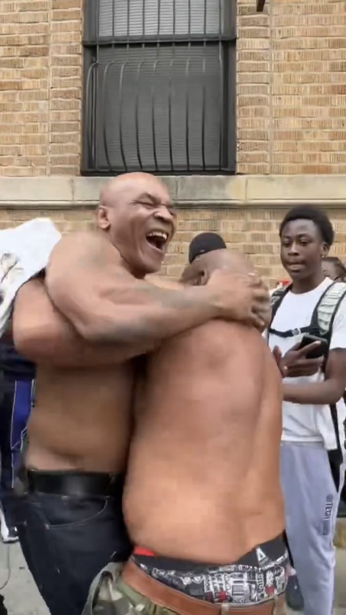Mike Tyson and Shannon Briggs reuniting today, then instantly pretending to have a street fight… [🎥 Mike Tyson &amp; Shannon Briggs]