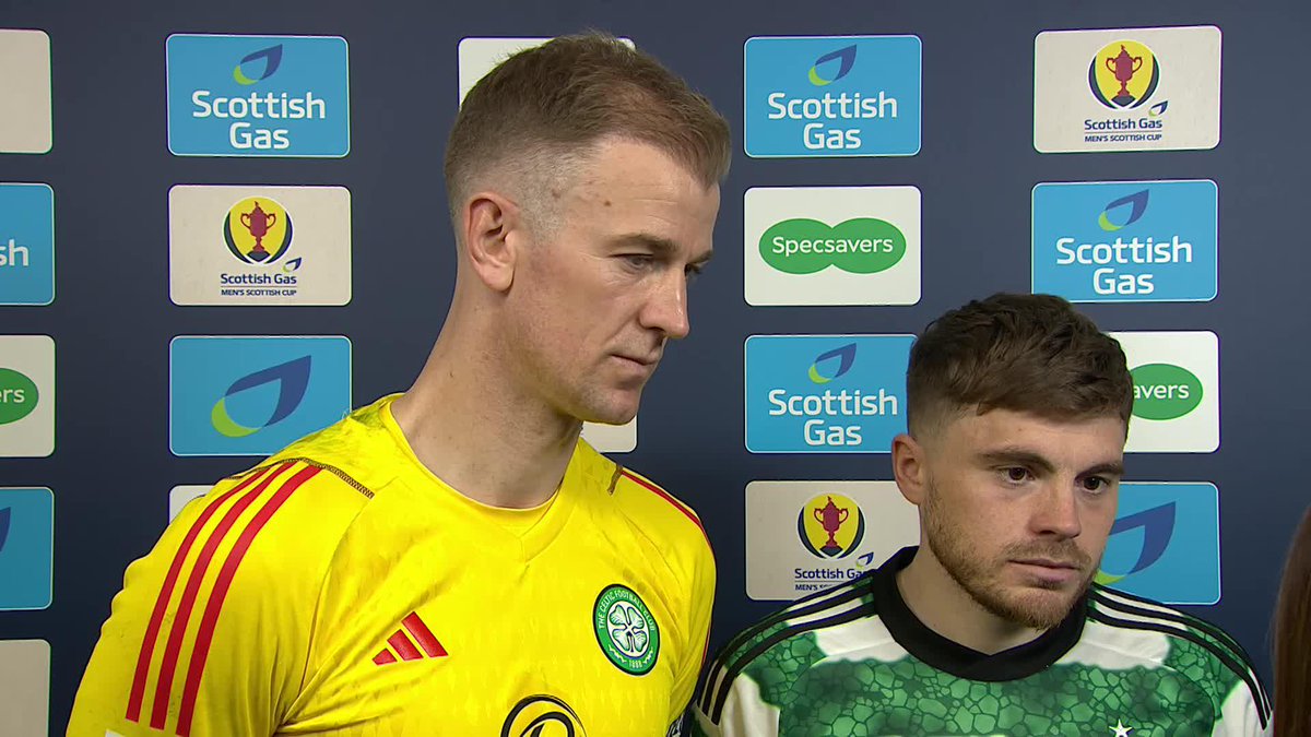 🗣️ "I needed to save that penalty." Celtic Football Club's Joe Hart and James Forrest in conversation after helping their side reach the Scottish Cup Final 🟢🏆 #ScottishCup