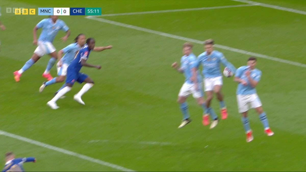 Should Chelsea have been awarded a penalty for a handball by Jack Grealish? 🤔 #BBCFootball #FACup #MCICHE