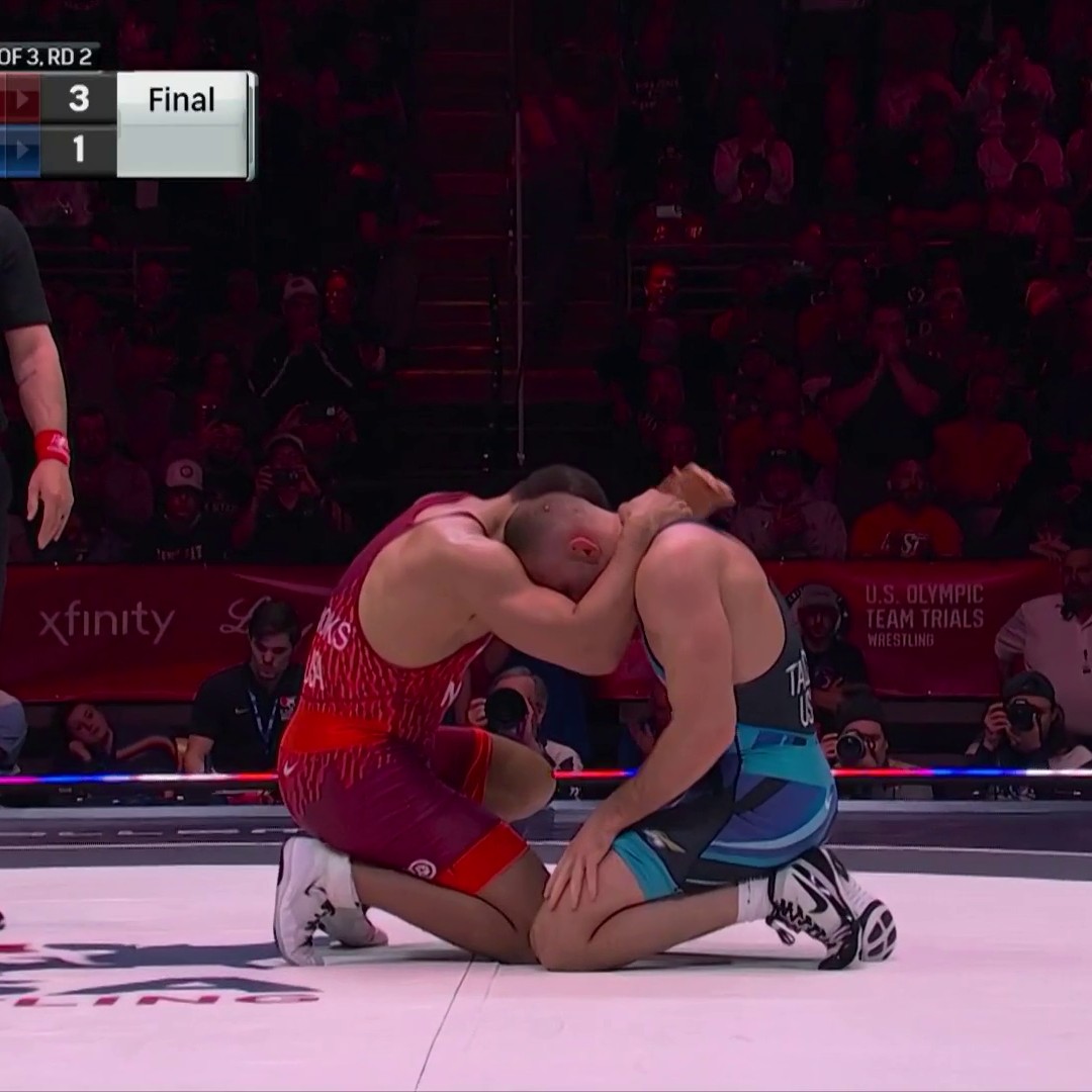 A major upset at wrestling trials! Aaron Brooks defeats reigning Olympic gold medalist David Taylor to punch his ticket to the Paris Olympics. #WrestlingTrials24