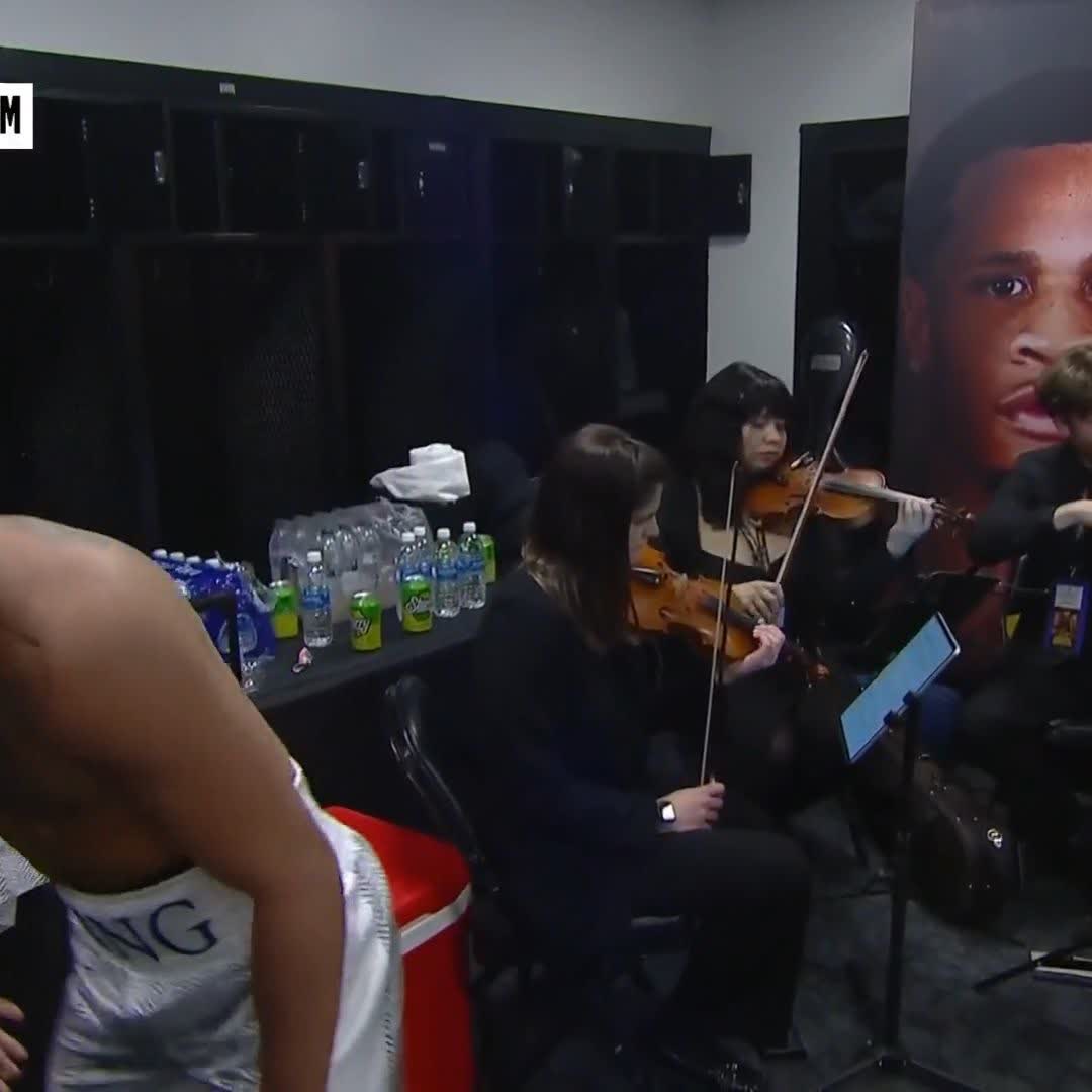 Ryan Garcia has a string quartet performing live classical music in his dressing room ahead of the Devin Haney fight… [🎥 DAZN Boxing]
