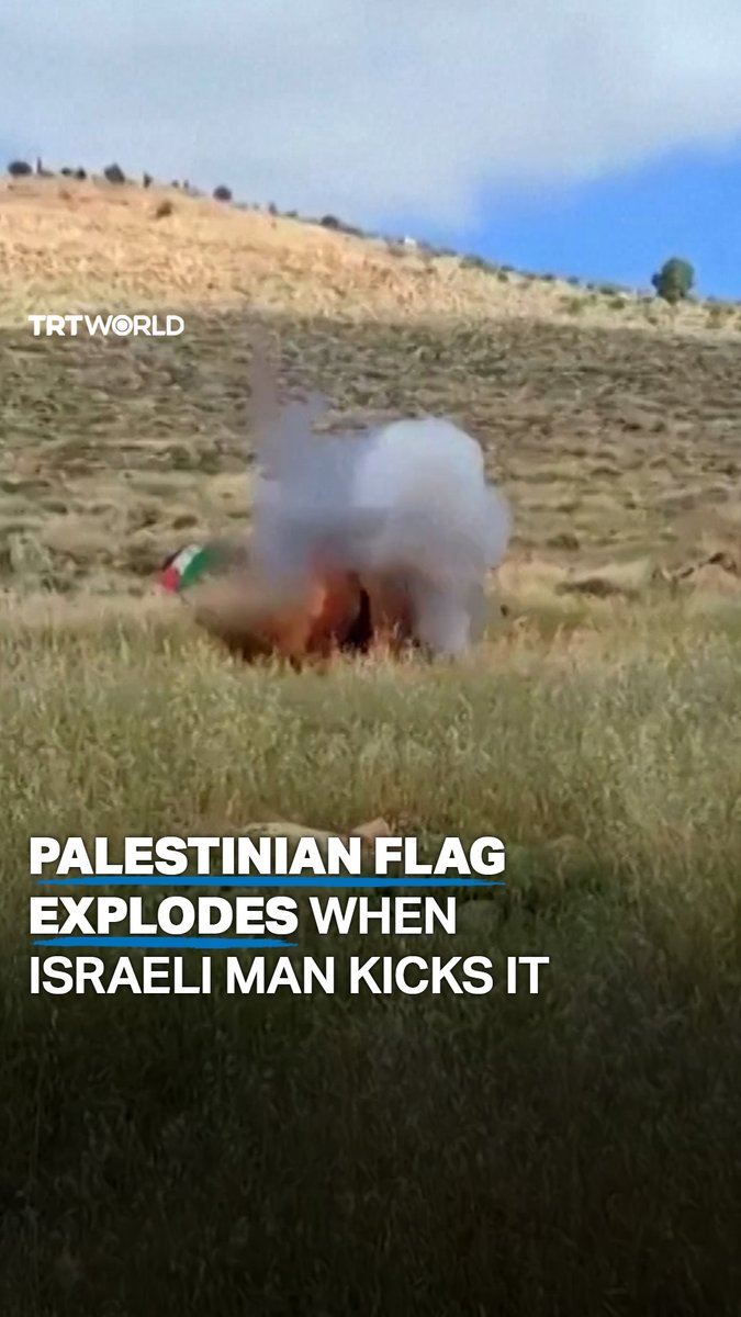 A booby-trapped Palestinian flag in an open field exploded when an Israeli settler tried to remove it, near the illegal Kokhav HaShahar settlement in the occupied West Bank, a video shared on April 21 shows. The man, Israel Levy, was lightly wounded by the explosion, according to the Israeli Ynet news website. A woman seemingly filming the incident from the car was heard saying in Hebrew "We went to take down this ugly rag of the state that does not exist" moments before the explosion