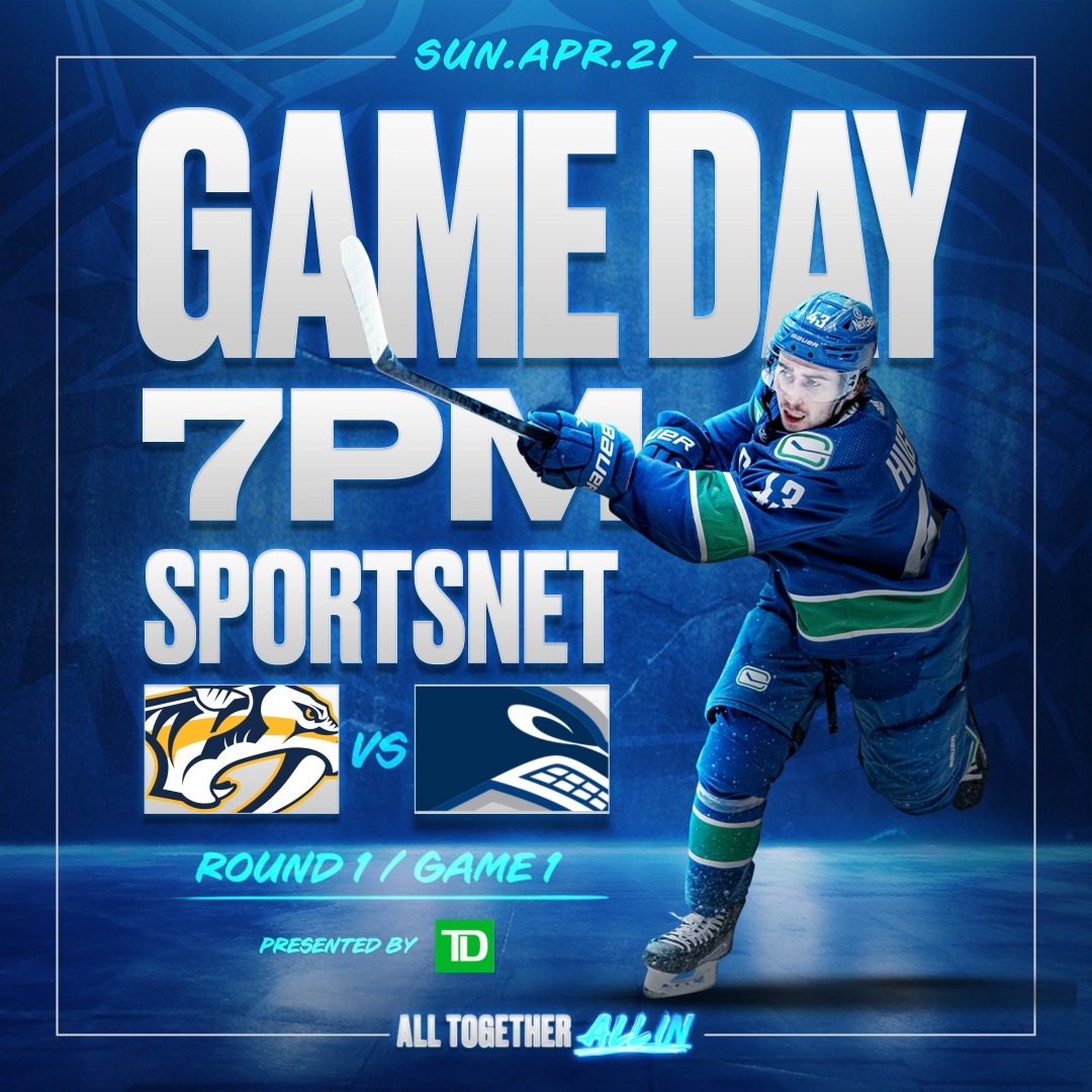 PLAYOFF HOCKEY STARTS TONIGHT❗️ 🆚 Nashville Predators ⏰ 7:00 PM PT 📍 Vancouver, BC 📺 Sportsnet 📻 Sportsnet 650 🎟 Presented by TD (Canada) #AllTogether. All In. GAME NOTES |