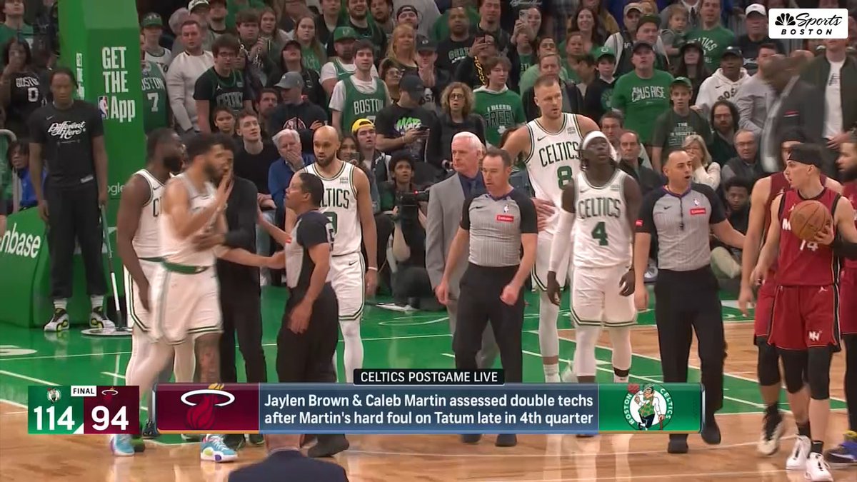"Erik Spoelstra called a timeout with a 1:30 left down by 16, 30 seconds later that play happens... that looked shady to me." Brian Scalabrine reacts to Caleb Martin's foul on Jayson Tatum