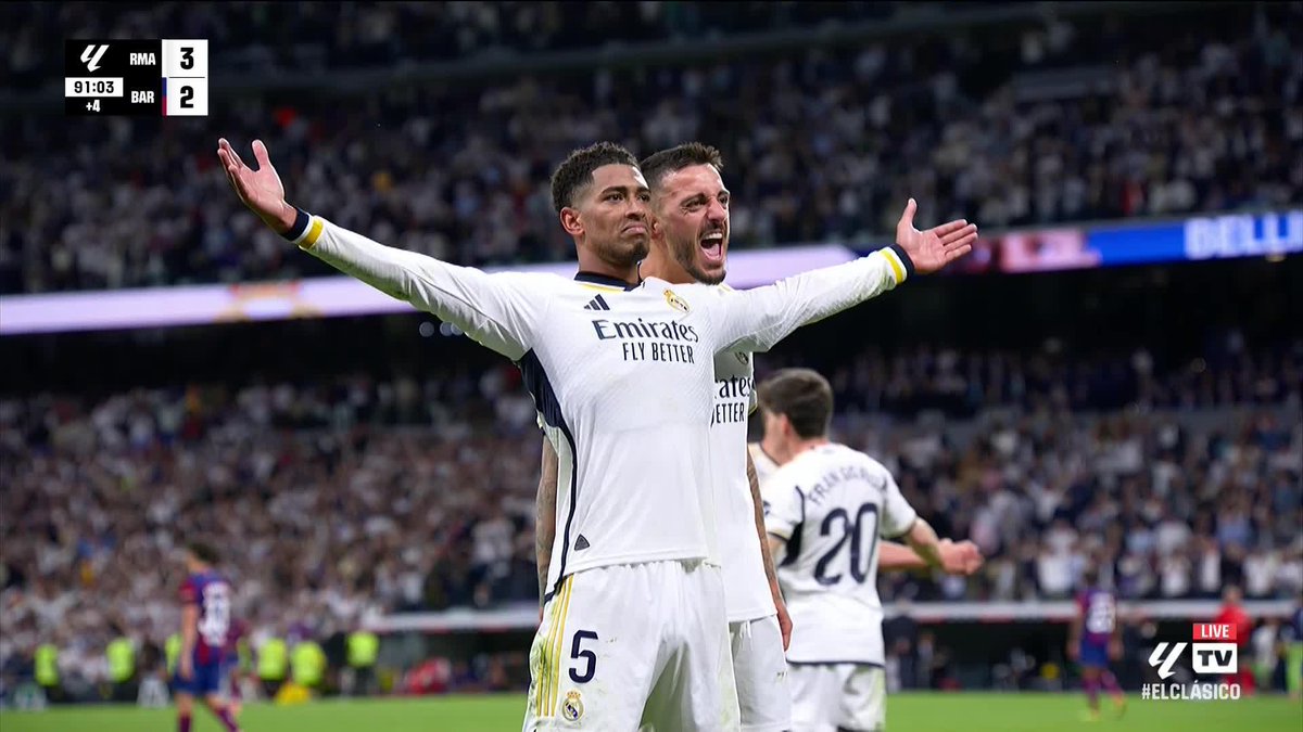BELLINGHAM!!!! 😱🤯 For the second time this season, Jude Bellingham wins ElClásico for Real Madrid in stoppage time 🙌