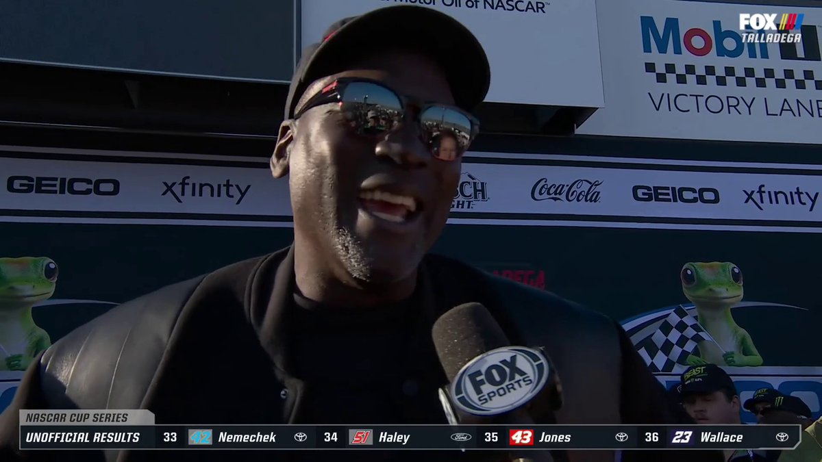 It's the first time he's been at the track for a 23XI Racing win. Michael Jordan talks with Jamie Little from Victory Lane at Talladega! Jordan | Tyler Reddick